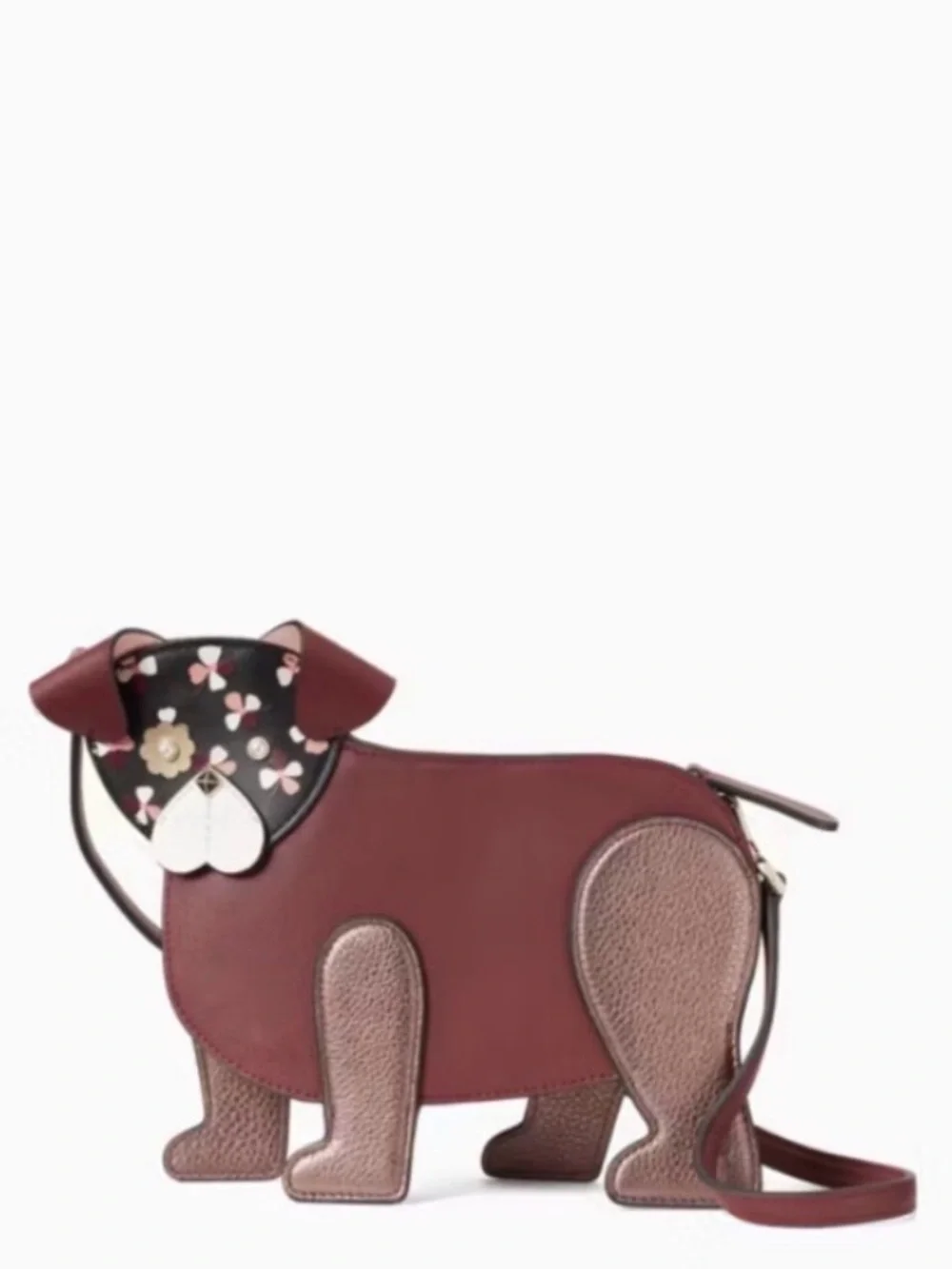kate spade new york Floral Pup Cherrywood‎ Zip LeatherCrossbody Bag Purse